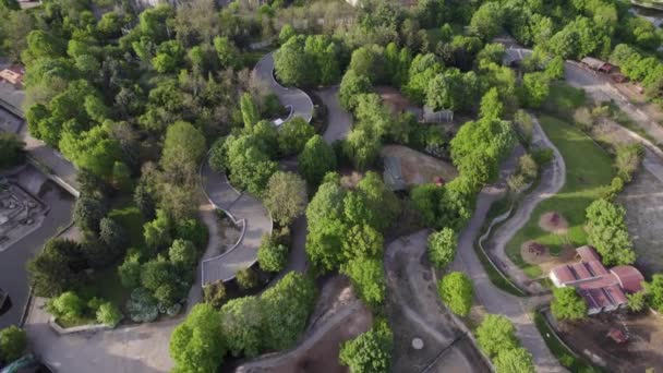 Aerial view of animal enclosures in Sofia zoo, Bulgaria — Stock video