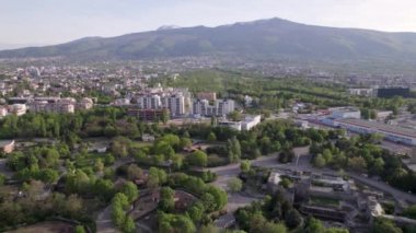 Aerial look down view on Sofia zoo, Bulgaria. Animal enclosures with green trees and alleys in sofia zoo, aerial view. The oldest zoo on the Balkan peninsula