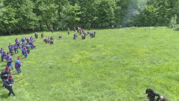 Aerial View Reenactment Russo Turkish War Russian Troops Bulgarian Volunteers — Video