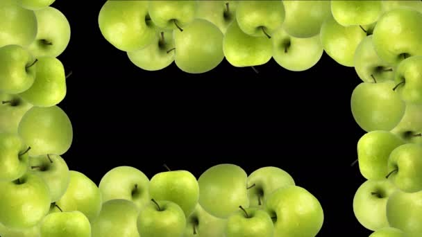 Grüner Apfel Intro Übergänge Auf Schwarzem Hintergrund Hochwertiges Filmmaterial — Stockvideo