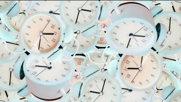 Alarm Clocks Ringing Video Transition Animation Black Isolated Background High — Stock Video