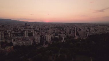 colorful Sunset in Sofia,Bulgaria Beautiful aerial view over south park . High quality 4k footage