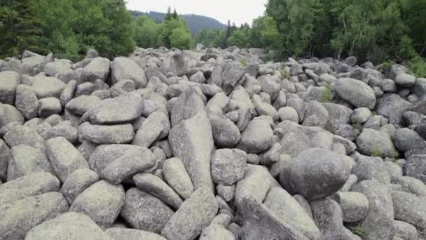 Stone River Rock Landform Natural Wonder Vitosha Mountain Bulgaria Flying — Stockvideo