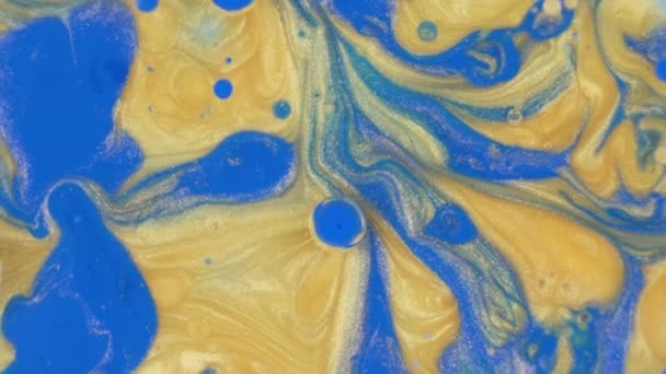 Голубые Золотые Чернила Фон Текстуры Вращения Высококачественные Кадры — стоковое видео