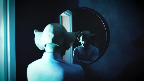 Monstre Regardant Dans Miroir Masque Démon Horreur Images Haute Qualité — Video