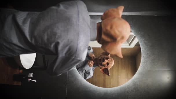 Урод Смотрящий Зеркальную Маску Демона Ужасов Высококачественные Кадры — стоковое видео