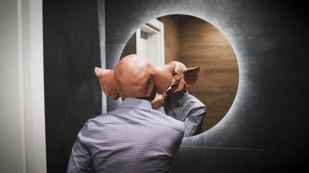 Aynadaki Korkunç Şeytan Maskesine Bakan Ucube Yüksek Kalite Görüntü — Stok video