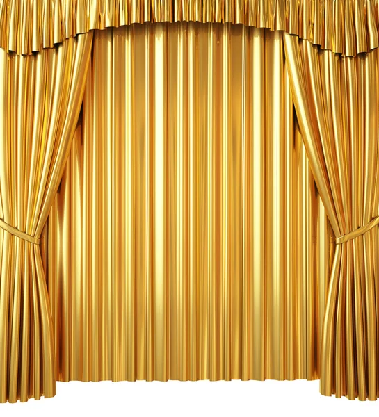 Gouden Gordijn geïsoleerd op witte achtergrond — Stockfoto
