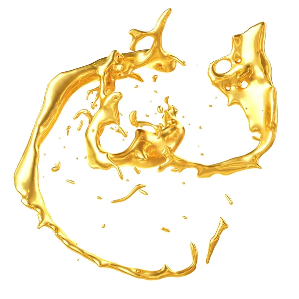 Forma dorada abstracta, derretir el oro aislado sobre fondo blanco — Foto de Stock