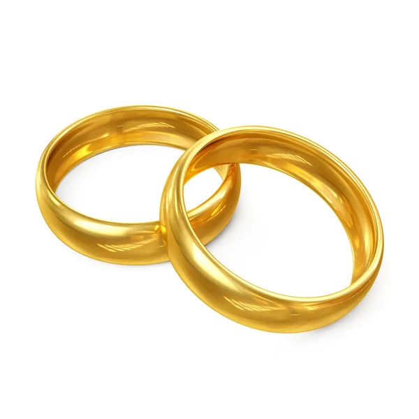 3D Couple of Wedding Rings Isolated on White Background — Stock Photo, Image