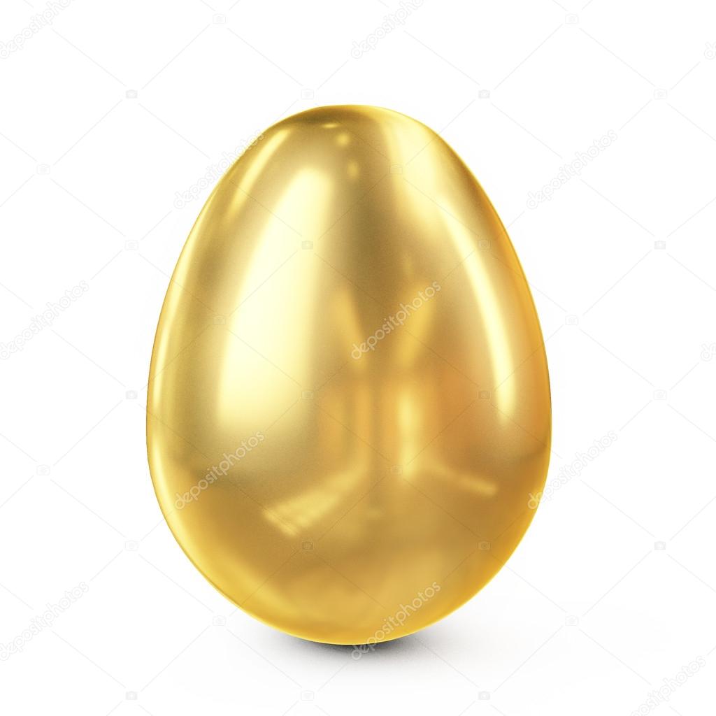 Golden Egg with Reflection Isolated Over White Background, Symbol of Successful and making money