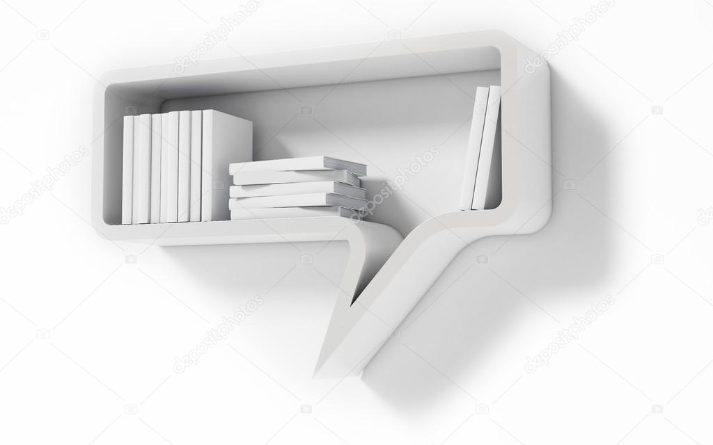 White Bookshelf In The Form Of Speech Bubble Isolated On White