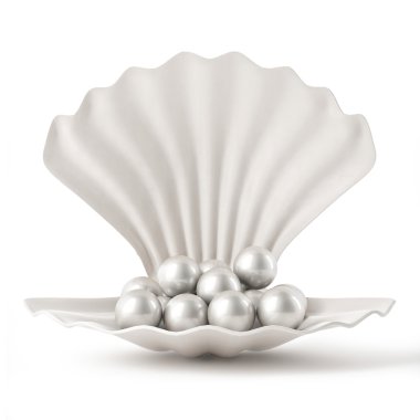 3d White Shell with pearls isolated on white background clipart