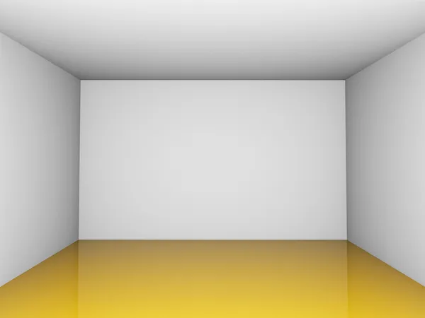 Sala de exposição 3D com piso de reflexão amarelo — Fotografia de Stock