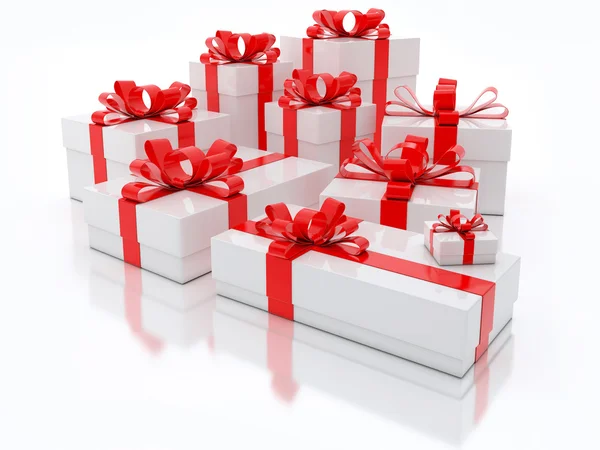 Cajas de regalo blancas sobre fondo blanco Ilustración 3d —  Fotos de Stock