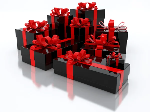 Black Gift Boxes Over White Background 3d Illustration — Stock Photo, Image