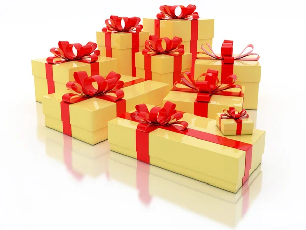 Yellow Gift Boxes Over White Background 3d Illustration — Stock Photo, Image