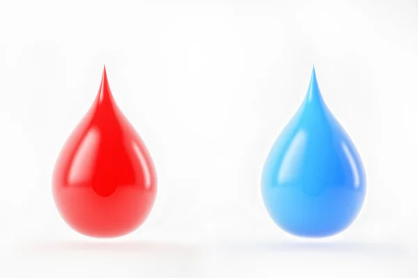 3d gocce rosse e blu isolate su sfondo bianco — Foto Stock