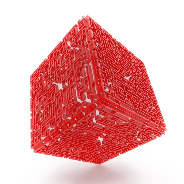 3D röd kub-labyrint — Stockfoto