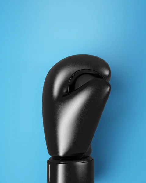 3D siyah boks eldiven eldiven mavi zemin üzerine bir yumruk hazır — Stok fotoğraf
