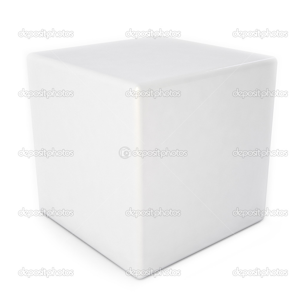 Blank white cube with reflection isolated over white