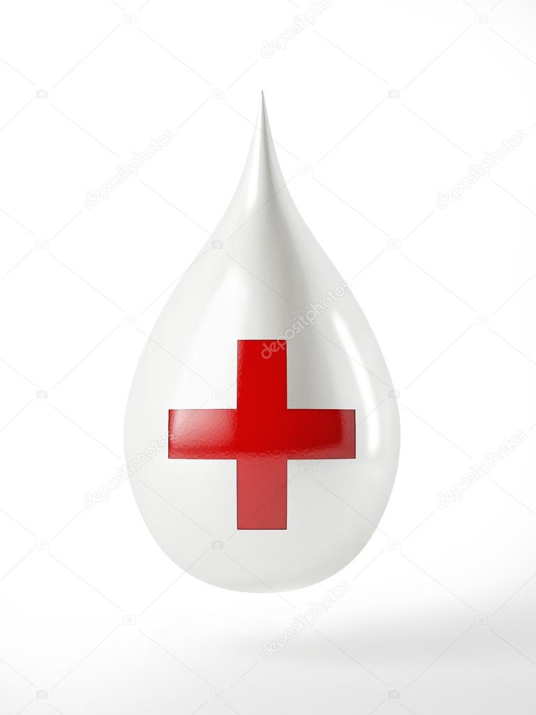 White drop with red cross isolated on white