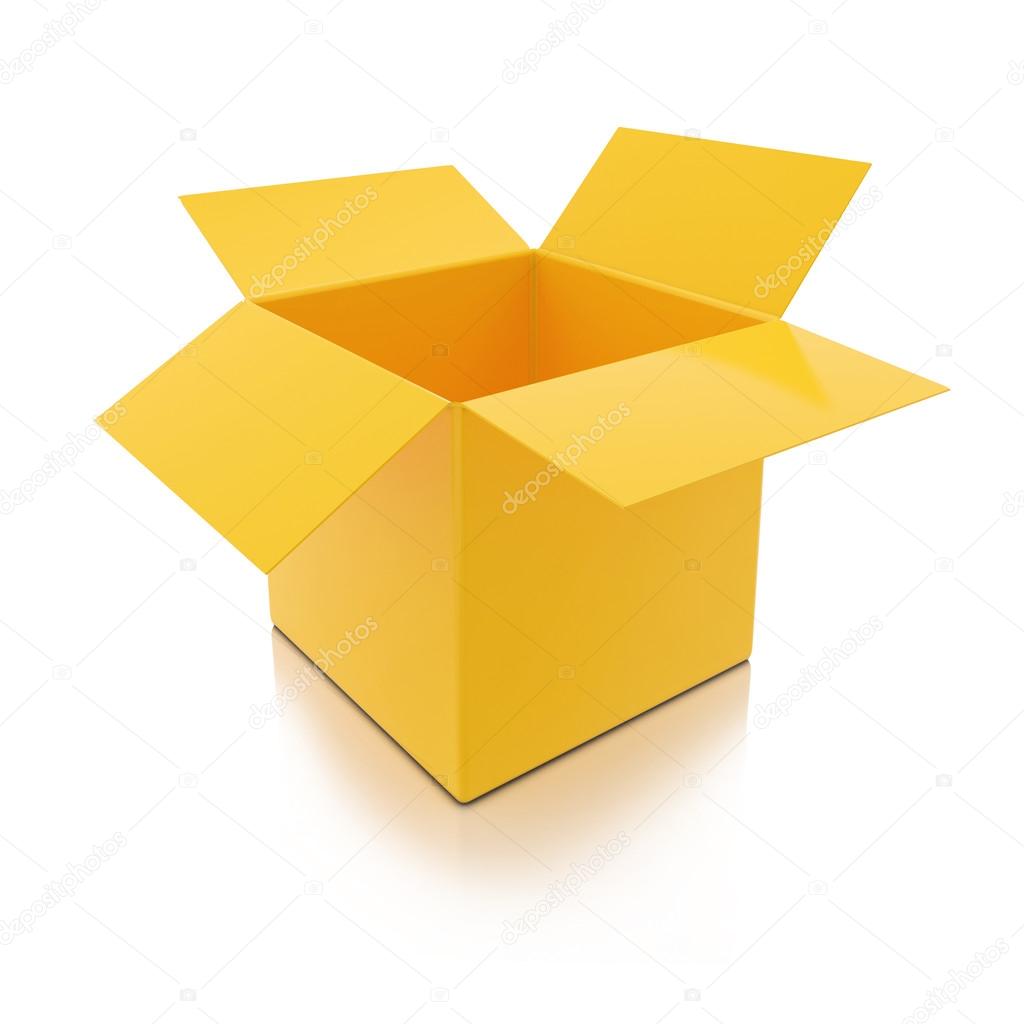 3D Yellow Open Box Isolated on White background