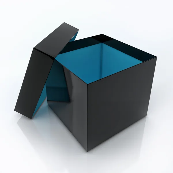 Schwarzer leerer offener Kasten isoliert über weißem Hintergrund — Stockfoto