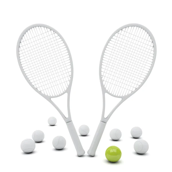 Racketar med tennisboll på vit bakgrund — Stockfoto