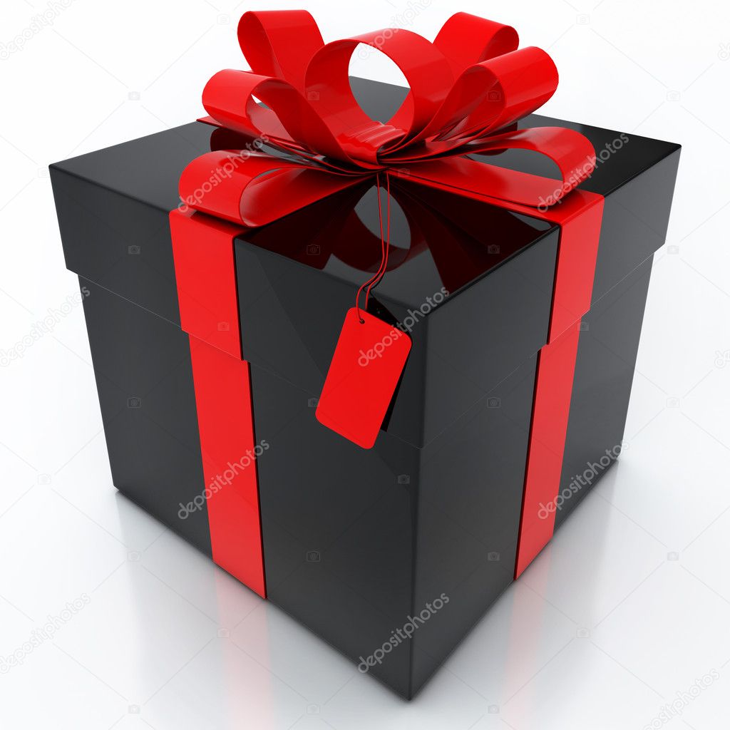 Black gift box with red ribbon | Black Gift Box with Red Ribbon on White Background — Stock ...