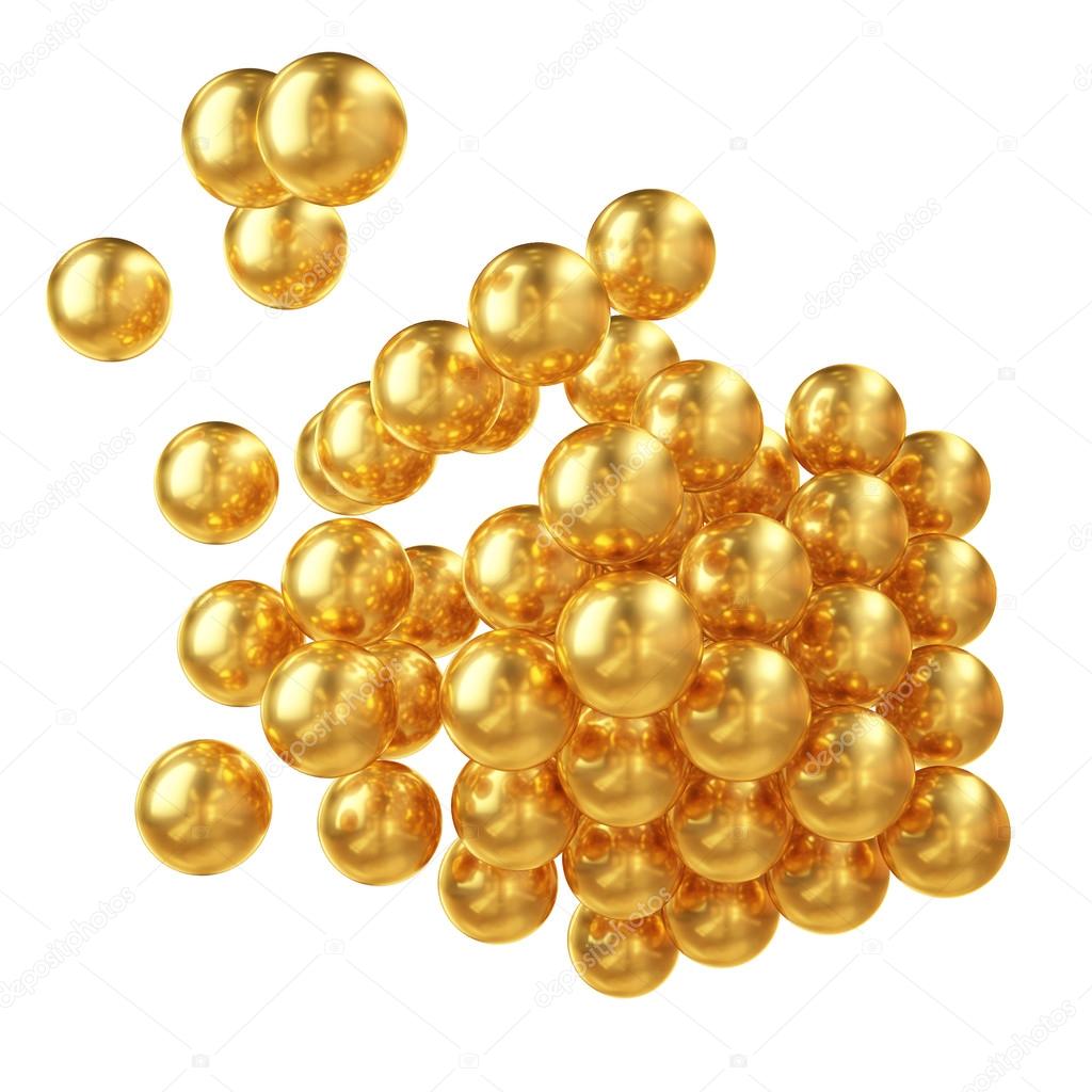 3d Abstract Composition Made Of Golden Perls Isolated Over White,