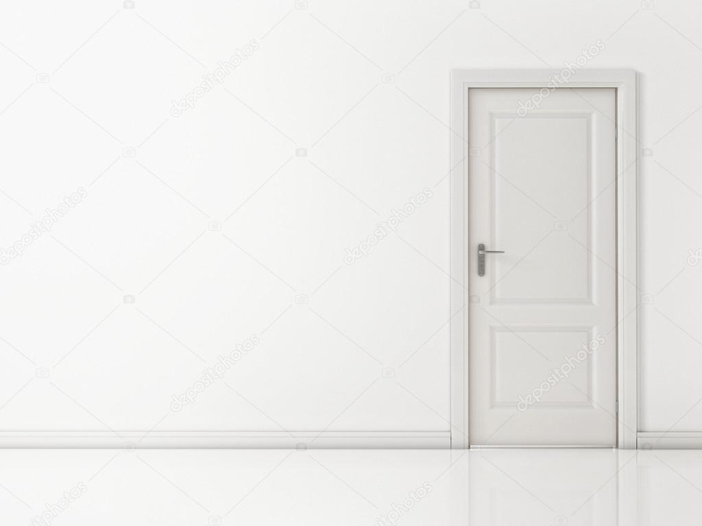 White Door on White Wall, Reflective Floor