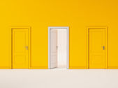 A sárga fal, illusztráció üzleti ajtó fehér ajtó