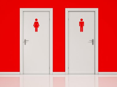 kadın ve erkek, tuvalet kapıları - beyaz kapı kırmızı duvar