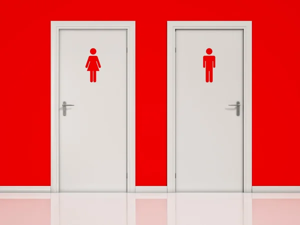 Female and Male, Toilet Doors - White Doors on Red Wall — Stock Photo, Image