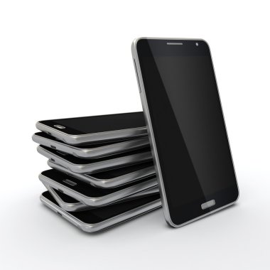 Beyaz, illüstrasyon izole boş dokunmatik ekranlı cep telefonu