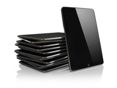 Beyaz arka plan üzerinde izole tablet bilgisayar kümesi