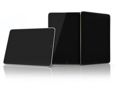 Beyaz arka plan üzerinde izole tablet bilgisayar kümesi