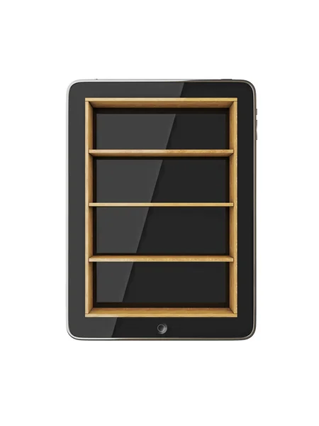Lege tablet boekenkast geïsoleerd op witte achtergrond — Stockfoto