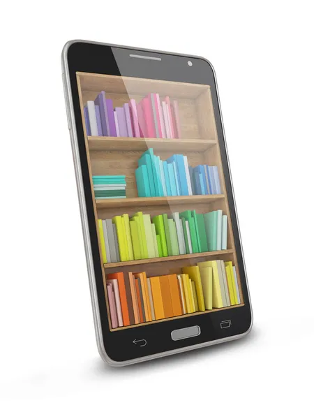 智能手机-电子书籍图书馆的概念 — 图库照片