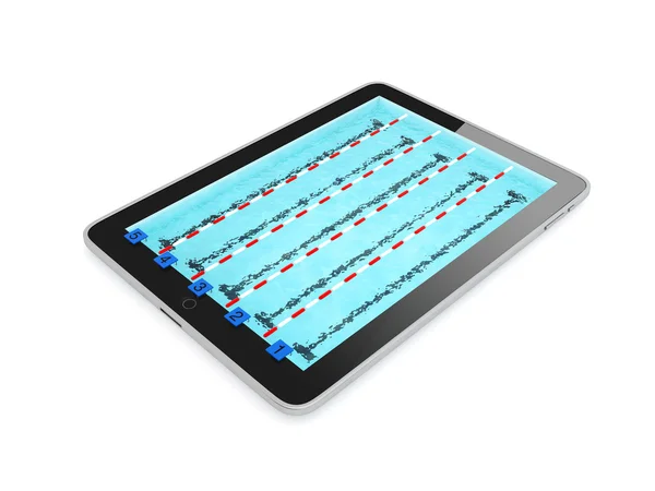 Tablet PC com piscina isolada em fundo branco — Fotografia de Stock