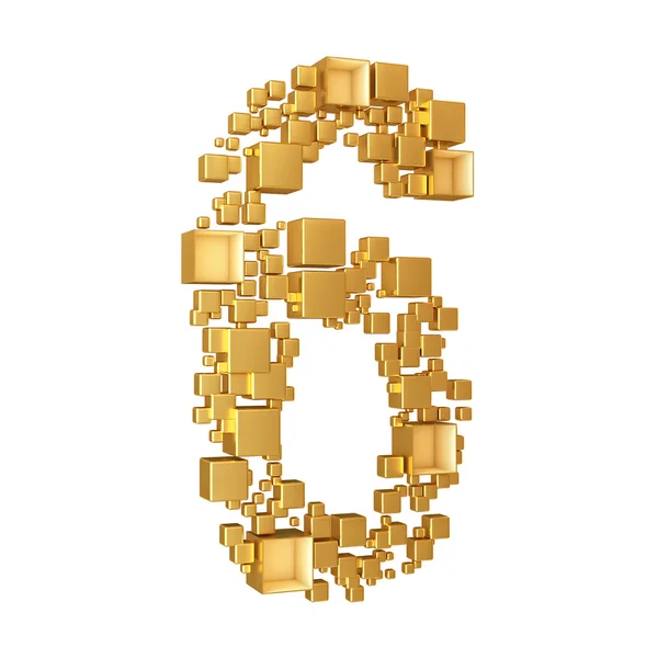 Number Six Made of Golden Cubes Isolated on White Background — Stock Photo, Image