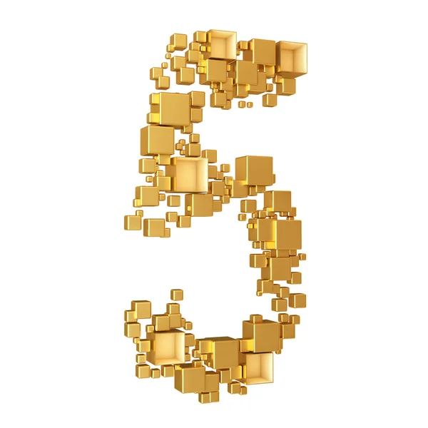 Number Five Made of Golden Cubes Isolated on White Background — Stock Photo, Image