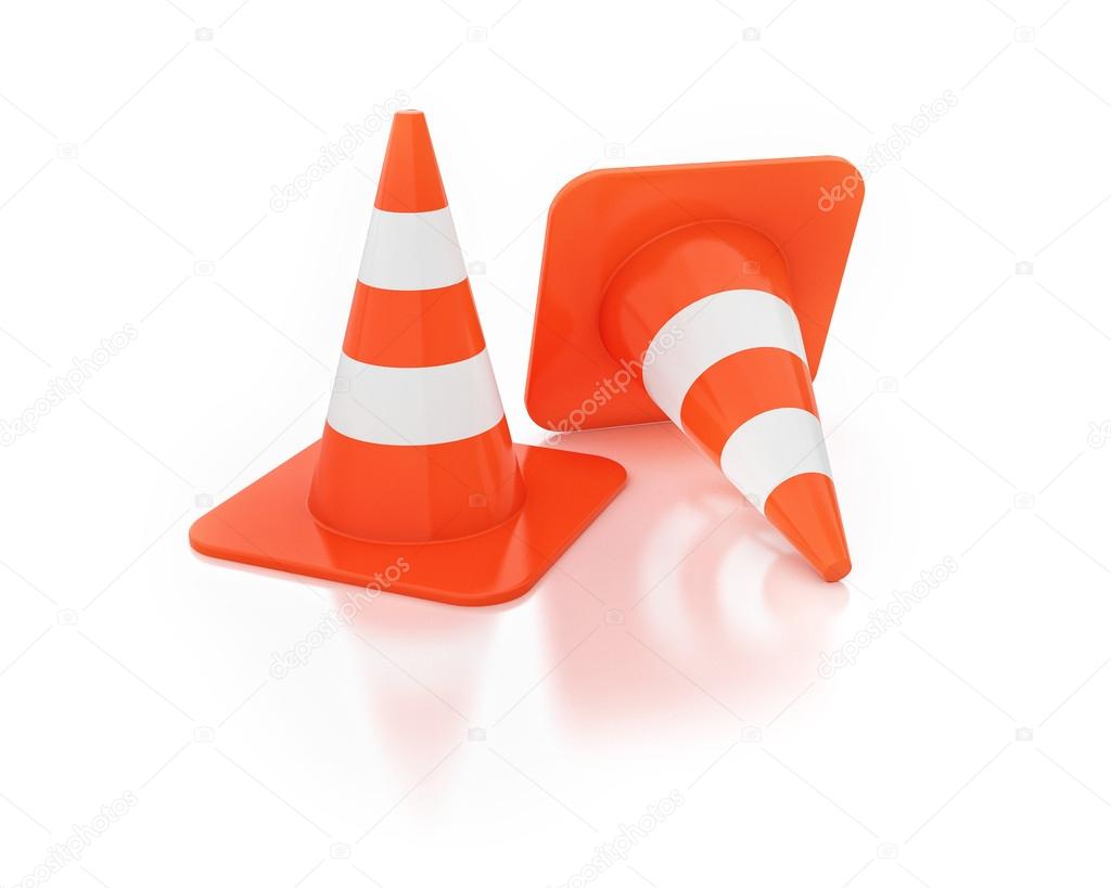 Traffic Cones Isolated on White Background