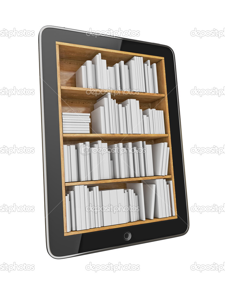 Tablet Shelf with Blank e-Book Isolated on White Background