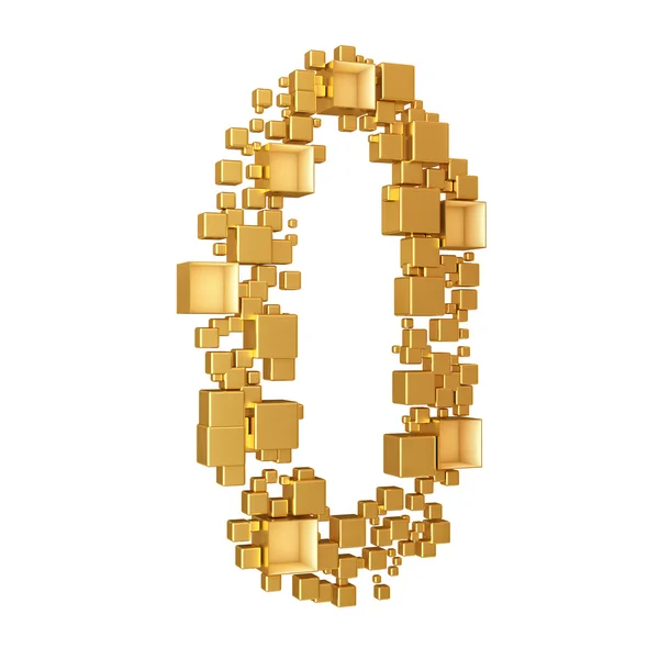 Number Zero Made of Golden Cubes Isolated on White Background — Stock Photo, Image