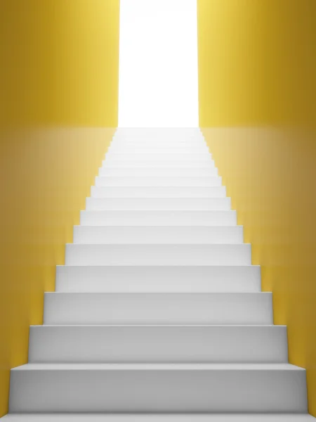 Escalier blanc menant à la sortie, Murs jaunes — Photo