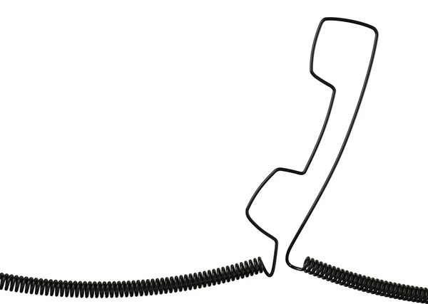 白い背景で隔離の黒電話ケーブル携帯電話 — ストック写真