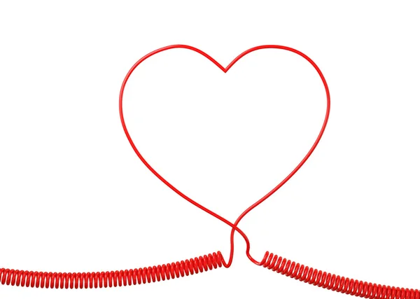 Cavo del telefono rosso con forma di cuore isolato su sfondo bianco — Foto Stock