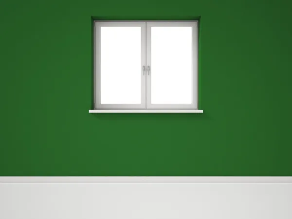 Ventana blanca vacía en la pared verde, sitio vacío —  Fotos de Stock